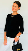 Pearl Detail Bell Sleeve Italian Top- Black-140 Sweaters-Italianissimo-Coastal Bloom Boutique, find the trendiest versions of the popular styles and looks Located in Indialantic, FL