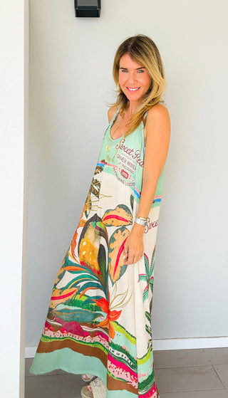 Toucan Paradise Lurex Italian Sleeveless Dress
