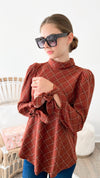 In the Details Mock Neck Plaid Blouse-130 Long Sleeve Tops-MAZIK-Coastal Bloom Boutique, find the trendiest versions of the popular styles and looks Located in Indialantic, FL