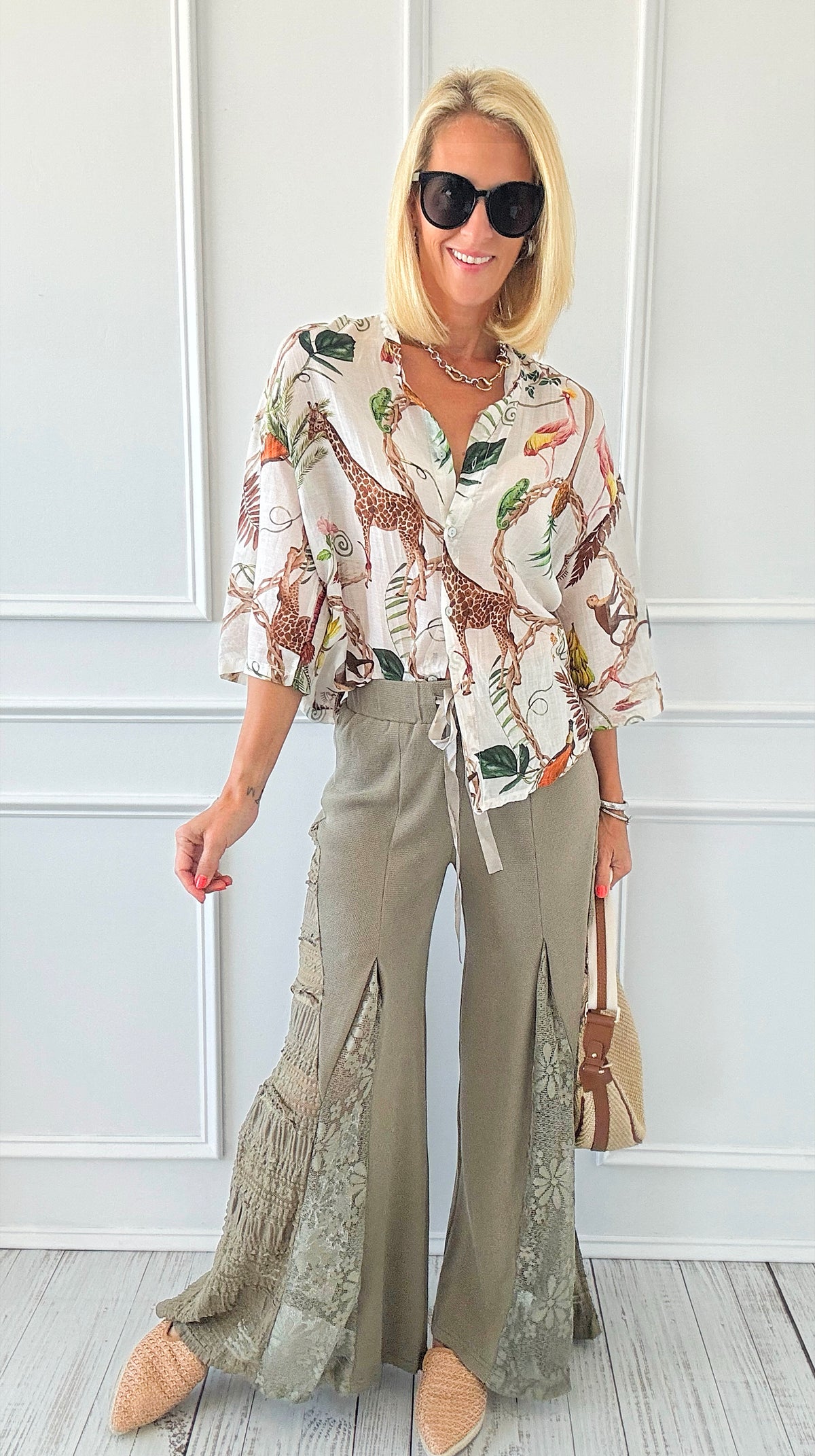 Golden Hour Lace Panel Pants - Olive-170 Bottoms-pol-Coastal Bloom Boutique, find the trendiest versions of the popular styles and looks Located in Indialantic, FL