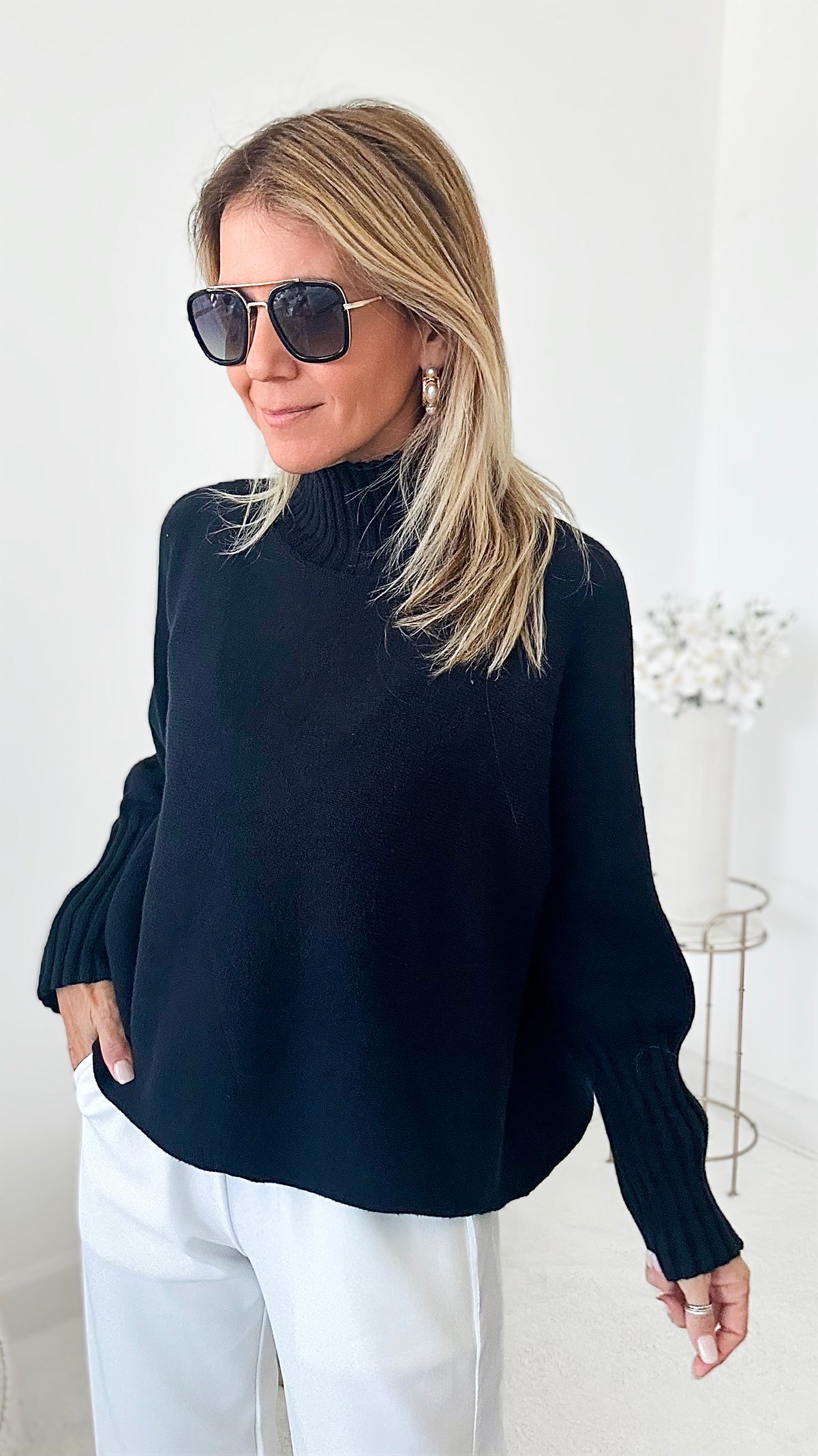 Break Free Long Sleeve Italian Sweater Top - Black-140 Sweaters-Germany-Coastal Bloom Boutique, find the trendiest versions of the popular styles and looks Located in Indialantic, FL