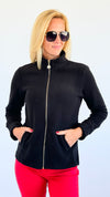 Penelope High-Neck Zip-Up - Solid Black-160 Jackets-ARYEH-Coastal Bloom Boutique, find the trendiest versions of the popular styles and looks Located in Indialantic, FL