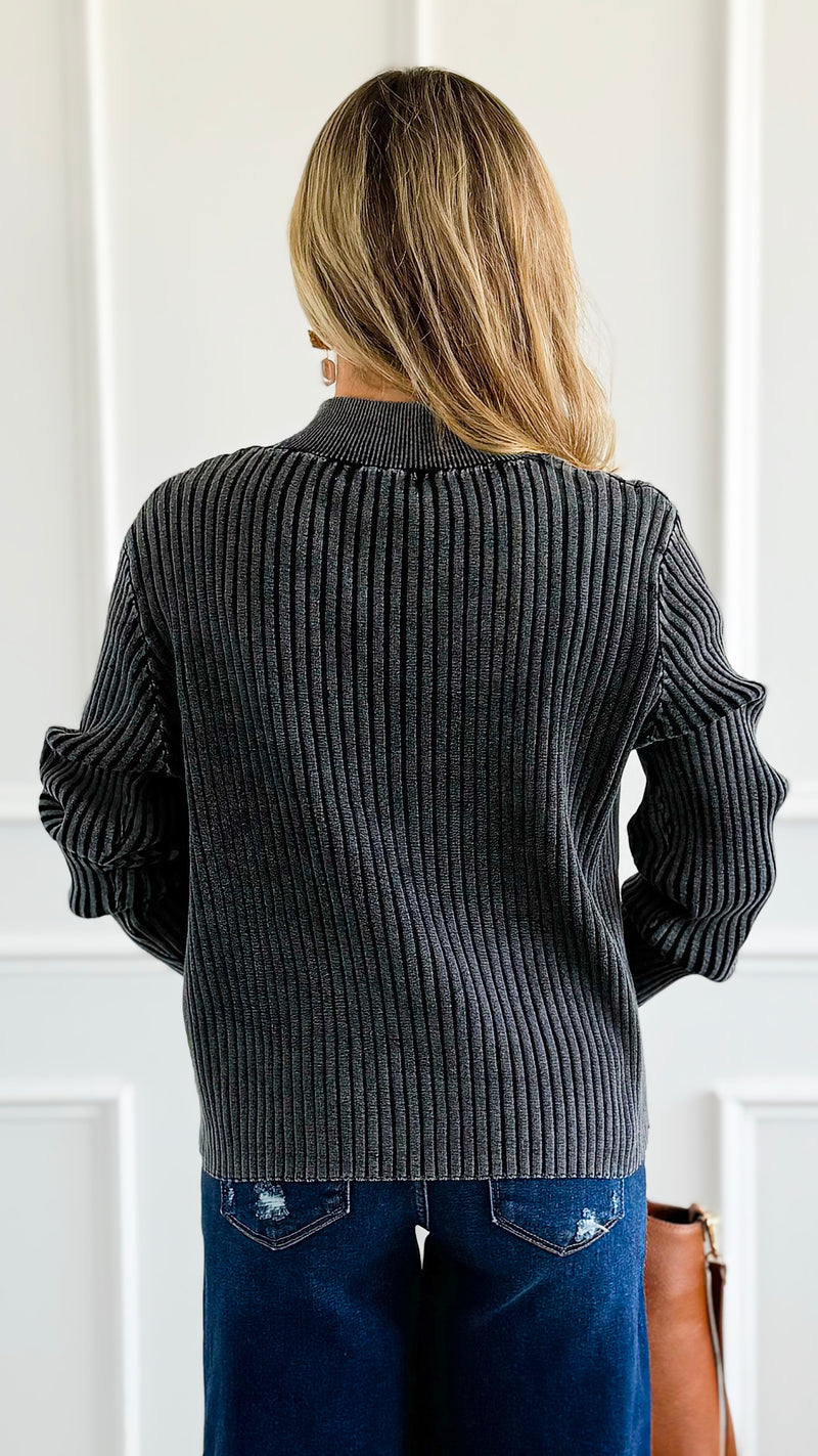 City Lines Ribbed Zip Cardigan - Black-150 Cardigans/Layers-Zenana-Coastal Bloom Boutique, find the trendiest versions of the popular styles and looks Located in Indialantic, FL