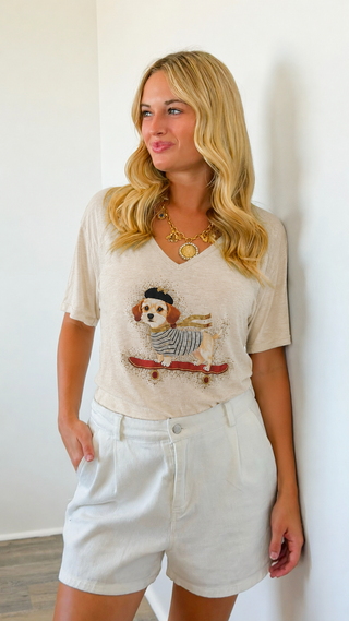 Paris Paws Embellished V-Neck Italian Top