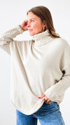 Cable Turtleneck Italian Sweater- Oyster-140 Sweaters-Italianissimo-Coastal Bloom Boutique, find the trendiest versions of the popular styles and looks Located in Indialantic, FL