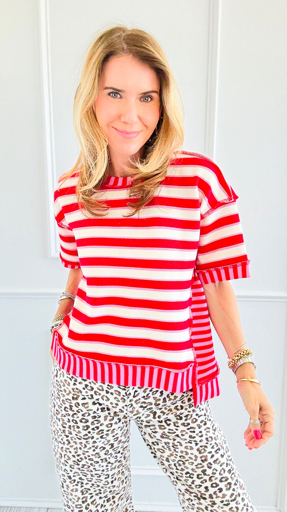 Riviera Pique Stripe Top-110 Short Sleeve Tops-Jodifl-Coastal Bloom Boutique, find the trendiest versions of the popular styles and looks Located in Indialantic, FL