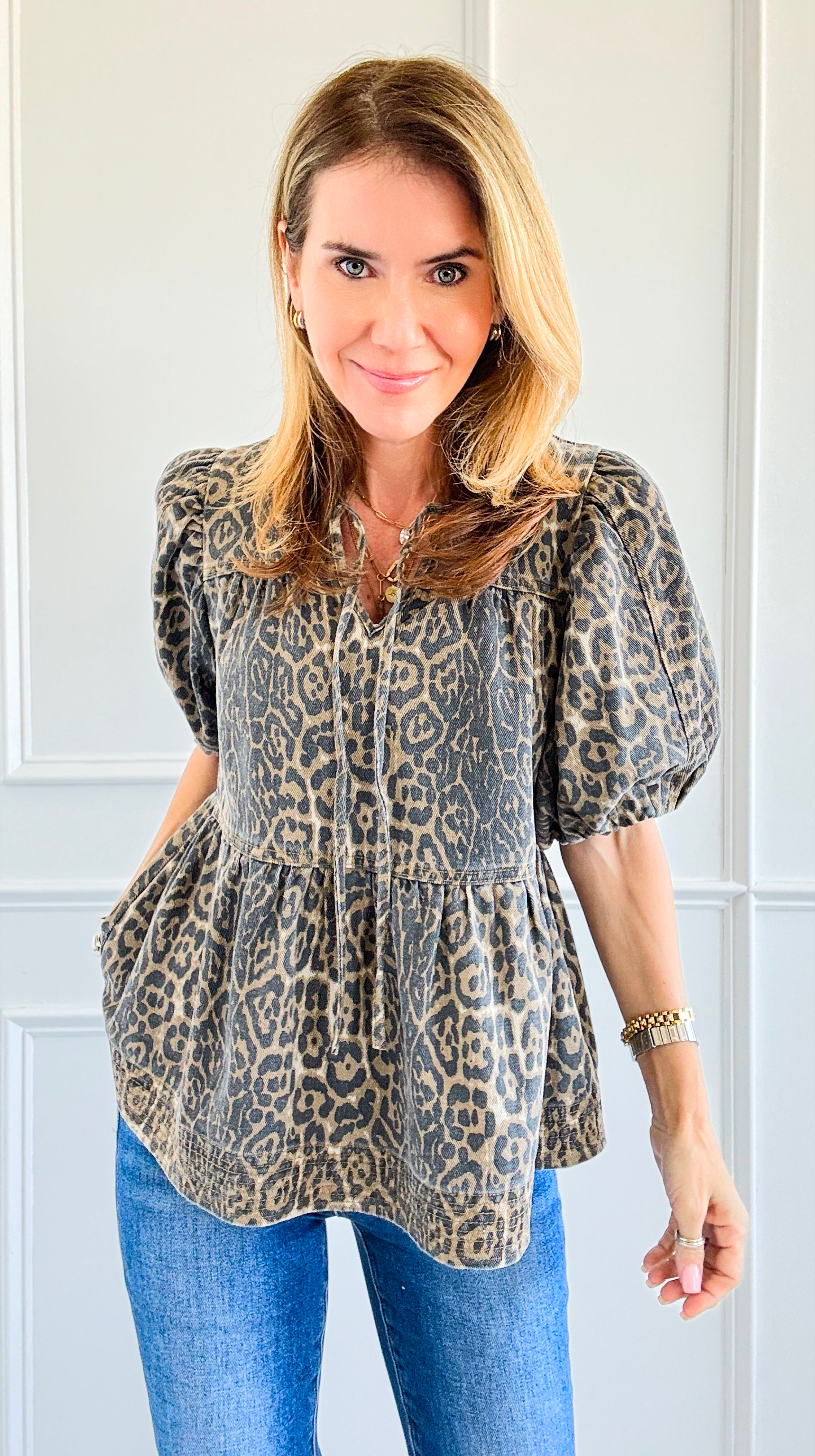 Leopard Babydoll Top-110 Short Sleeve Tops-Coastal Bloom-Coastal Bloom Boutique, find the trendiest versions of the popular styles and looks Located in Indialantic, FL