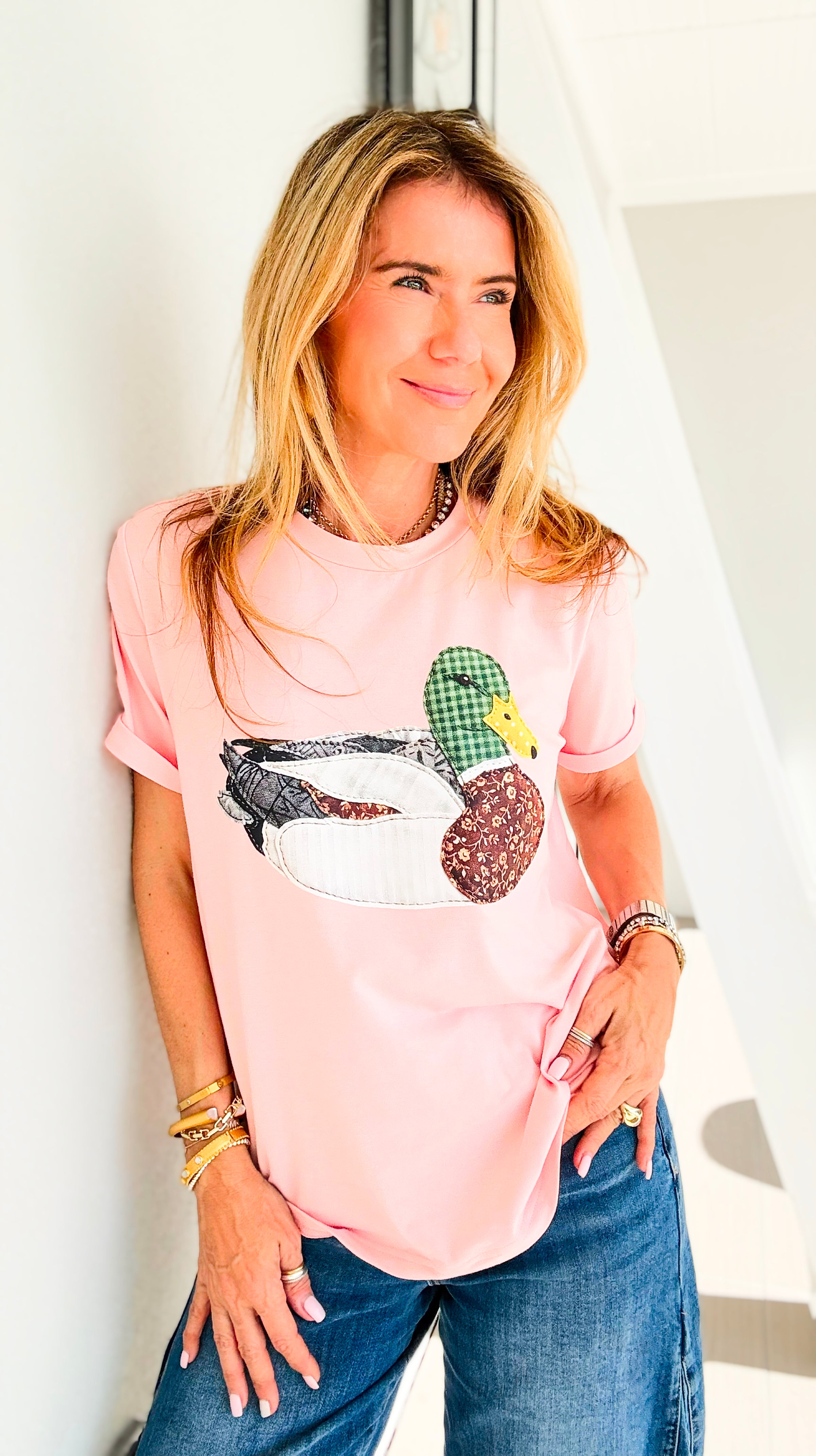 Playful Patchwork Duck Graphic Top