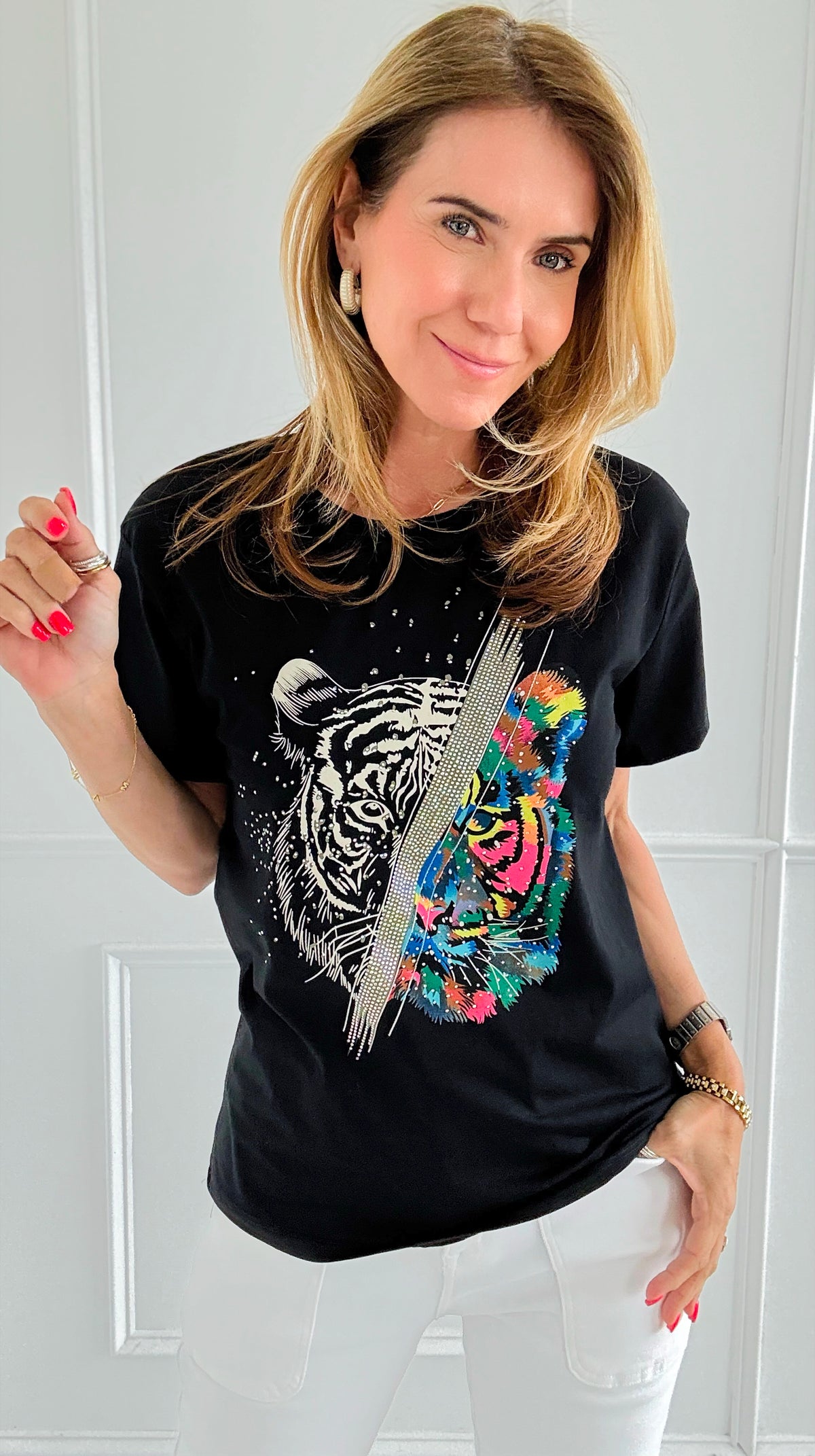 Half Wild Tiger Printed Short Sleeve Tee-110 Short Sleeve Tops-Over Apparel-Coastal Bloom Boutique, find the trendiest versions of the popular styles and looks Located in Indialantic, FL