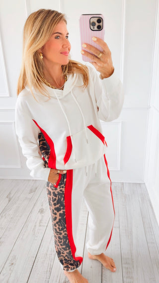 Wild Side Stripe Lounge Set - Off White/ Leopard