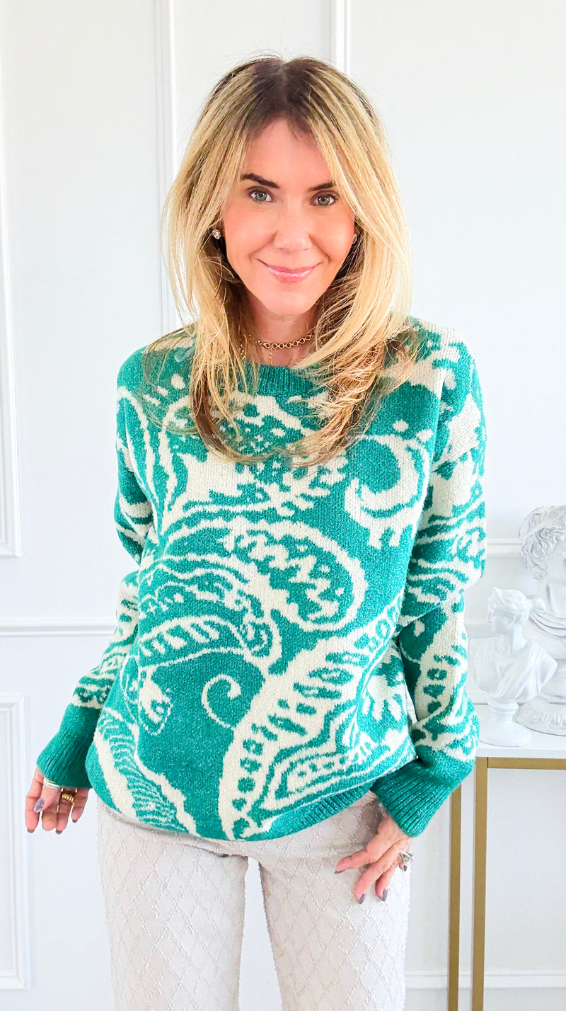 Verdant Bloom Sweater-140 Sweaters-Rousseau-Coastal Bloom Boutique, find the trendiest versions of the popular styles and looks Located in Indialantic, FL