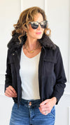 Cloud Dreams Faux Fur-Trim Jacket - Black Denim/Black-160 Jackets-IRIS-Coastal Bloom Boutique, find the trendiest versions of the popular styles and looks Located in Indialantic, FL
