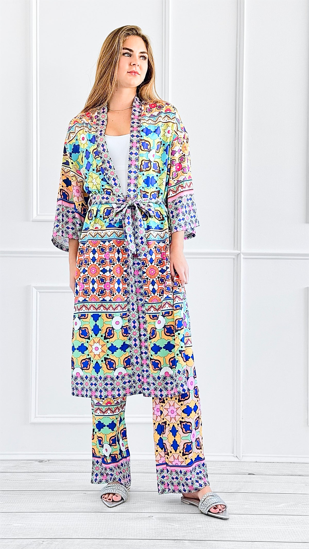 Vibrant Mosaic Kimono Set-210 Loungewear/Sets-Rousseau-Coastal Bloom Boutique, find the trendiest versions of the popular styles and looks Located in Indialantic, FL