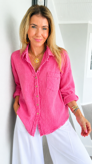 Laid-Back Luxe Gauze Blouse - Fuchsia