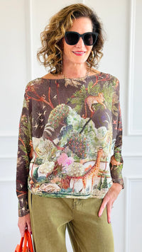 Botanical Safari Lurex St Tropez Knit- Brown-140 Sweaters-SORPRESA-Coastal Bloom Boutique, find the trendiest versions of the popular styles and looks Located in Indialantic, FL