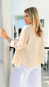 Monteray Edge Frayed Blouse Top - Lt. Beige-110 Long Sleeve Tops-Zenana-Coastal Bloom Boutique, find the trendiest versions of the popular styles and looks Located in Indialantic, FL