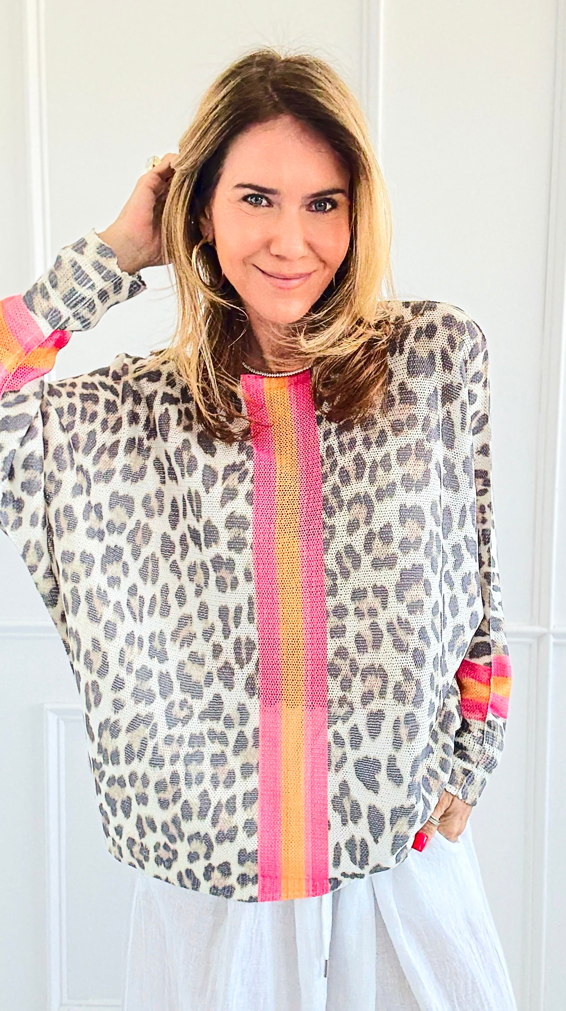 Wild Striped Italian St Tropez Knit- Pink-140 Sweaters-Italianissimo-Coastal Bloom Boutique, find the trendiest versions of the popular styles and looks Located in Indialantic, FL