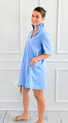 Modern Pleat Poplin Dress - Sky-200 Dresses/Jumpsuits/Rompers-Adrienne-Coastal Bloom Boutique, find the trendiest versions of the popular styles and looks Located in Indialantic, FL
