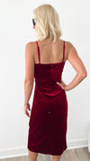 Winter Delight Velour Knotted Midi Dress - Red-200 dresses/jumpsuits/rompers-HYFVE-Coastal Bloom Boutique, find the trendiest versions of the popular styles and looks Located in Indialantic, FL