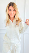 Cozy Cable Knit Sweater-Off White-140 Sweaters-V SKY-Coastal Bloom Boutique, find the trendiest versions of the popular styles and looks Located in Indialantic, FL