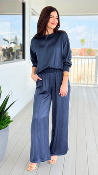 Comfort Silk Touch Italian Long Sleeve Top- Navy