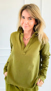 Eileen Cozy Lounge Collar Pullover Top - Camo Green-110 Long Sleeve Tops-MONO B-Coastal Bloom Boutique, find the trendiest versions of the popular styles and looks Located in Indialantic, FL