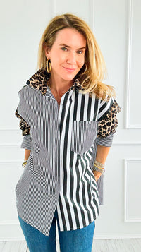 Leopard Stripe Italian Woven Blouse-110 Long Sleeve Tops-TATTOO Z-Coastal Bloom Boutique, find the trendiest versions of the popular styles and looks Located in Indialantic, FL
