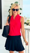 Ruffled Placket Sleeveless Top - Red-100 Sleeveless Tops-ARYEH-Coastal Bloom Boutique, find the trendiest versions of the popular styles and looks Located in Indialantic, FL