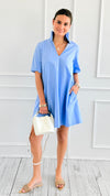 Modern Pleat Poplin Dress - Sky-200 Dresses/Jumpsuits/Rompers-Adrienne-Coastal Bloom Boutique, find the trendiest versions of the popular styles and looks Located in Indialantic, FL