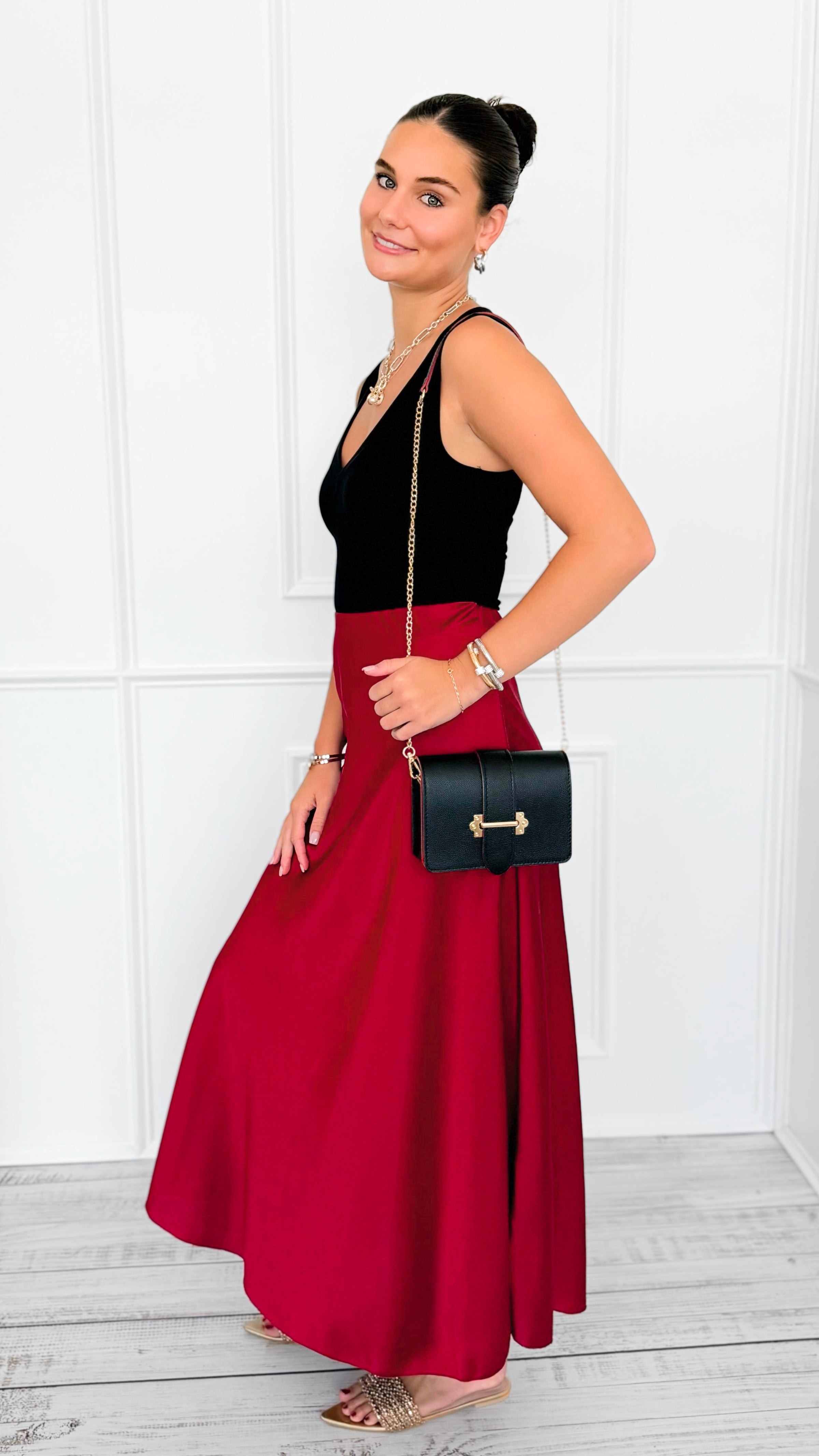 Isabella Italian Skirt- Burgundy-170 Bottoms-SEE YOU IN ROME-Coastal Bloom Boutique, find the trendiest versions of the popular styles and looks Located in Indialantic, FL