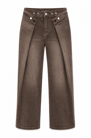 Wrap Detail Denim Pants- Brown