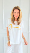 Chic Equestrian Italian Graphic tee- White/Gold-110 Short Sleeve Tops-Italianissimo-Coastal Bloom Boutique, find the trendiest versions of the popular styles and looks Located in Indialantic, FL
