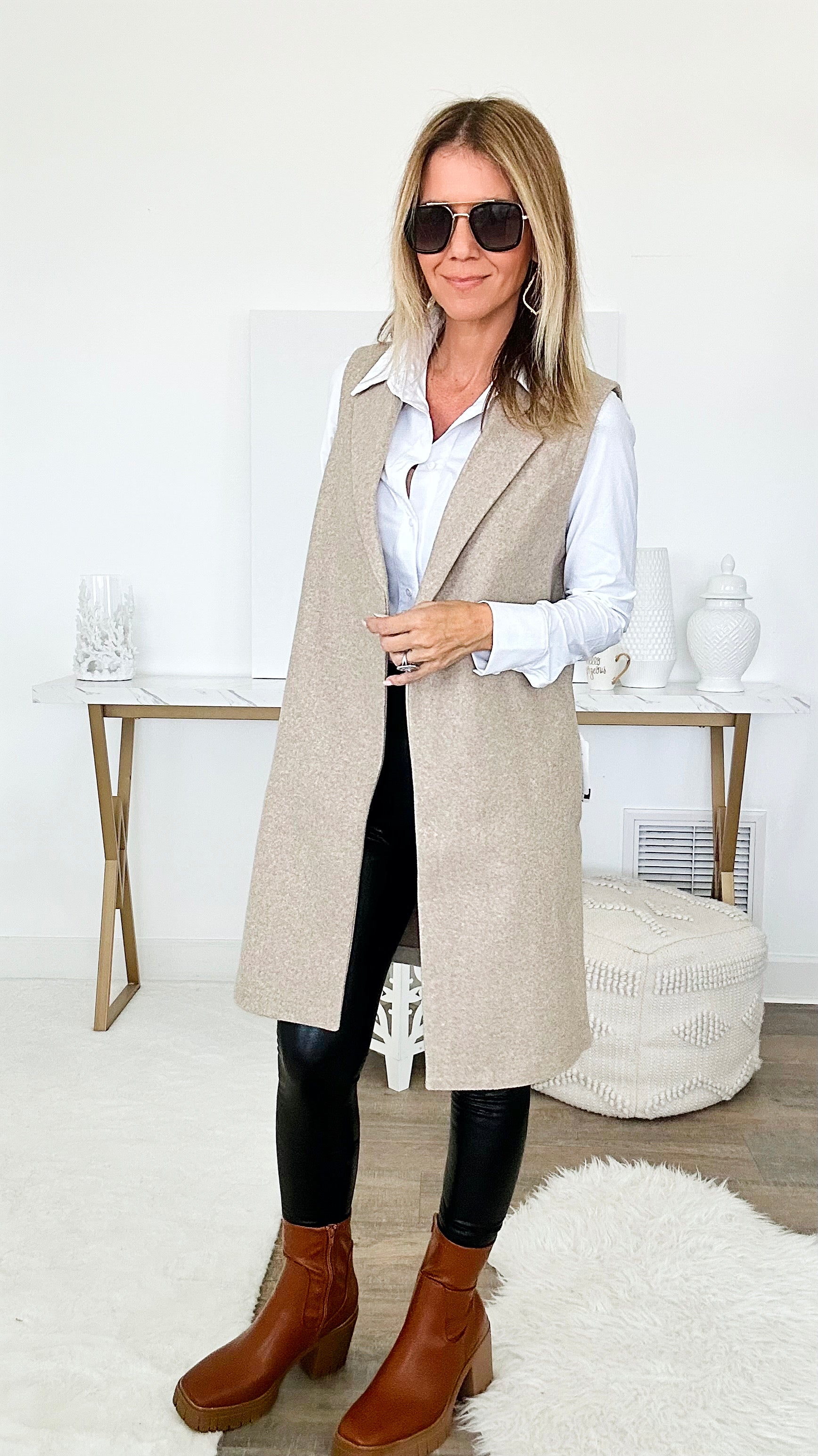 Idyllic Fleece Long Line Waistcoat - Oatmeal-150 Cardigans/Layers-LOVE TREE-Coastal Bloom Boutique, find the trendiest versions of the popular styles and looks Located in Indialantic, FL