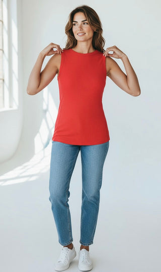 Sayre Tank Top - Ruby-100 Sleeveless Tops-Zenana-Coastal Bloom Boutique, find the trendiest versions of the popular styles and looks Located in Indialantic, FL