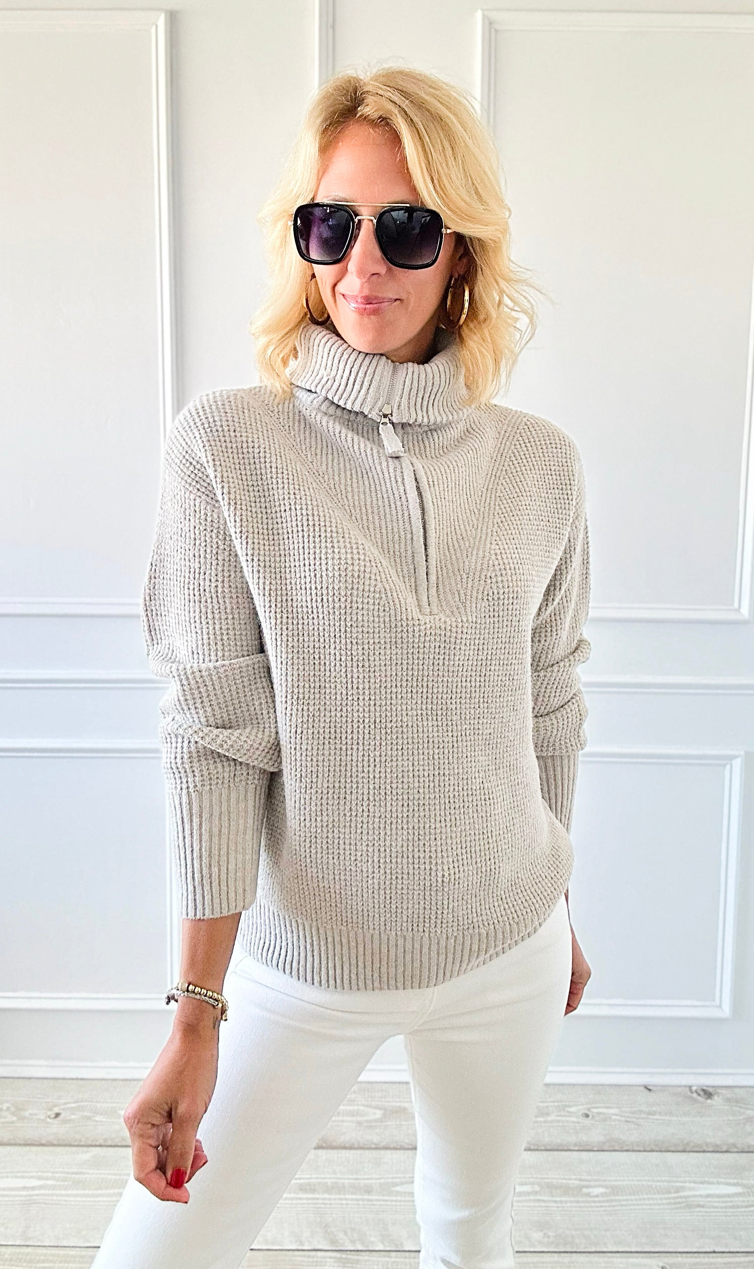 City Girl Half-Zip Knit Sweater - H.Mocha-140 Sweaters-Zenana-Coastal Bloom Boutique, find the trendiest versions of the popular styles and looks Located in Indialantic, FL