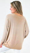 Relaxed Recoleta Lurex Trim Italian Top - Mocha-130 Long Sleeve Tops-Italianissimo-Coastal Bloom Boutique, find the trendiest versions of the popular styles and looks Located in Indialantic, FL