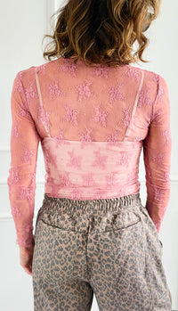 Lace Sheer Layering Top - Lt Rose-130 Long Sleeve Tops-Zenana-Coastal Bloom Boutique, find the trendiest versions of the popular styles and looks Located in Indialantic, FL