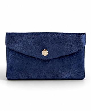 Foldover Italian Leather Wallet- Metallic Blue