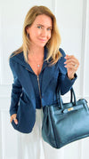 Hooded Style Italian Zip Blazer-160 Jackets-V SKY-Coastal Bloom Boutique, find the trendiest versions of the popular styles and looks Located in Indialantic, FL