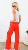 Elastic Waist Cargo Pants - Orange-170 Bottoms-Vibrant M.i.U-Coastal Bloom Boutique, find the trendiest versions of the popular styles and looks Located in Indialantic, FL