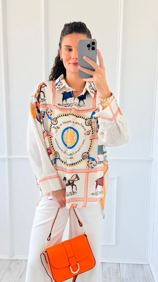 Horse Inspired Botton Down Italian Top