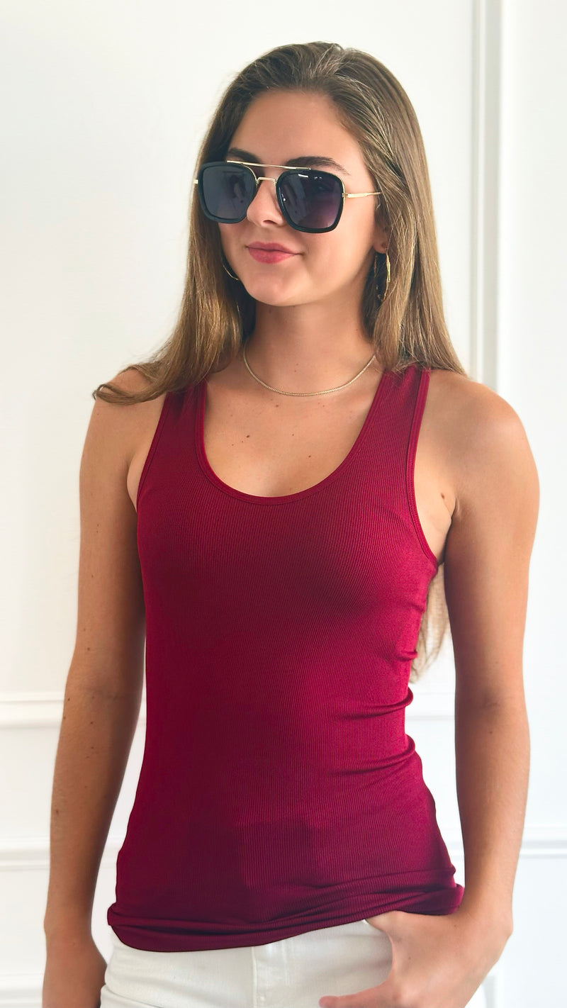 Ribbed Seamless Racerback Top - Burgundy-100 Sleeveless Tops-Love Poem-Coastal Bloom Boutique, find the trendiest versions of the popular styles and looks Located in Indialantic, FL
