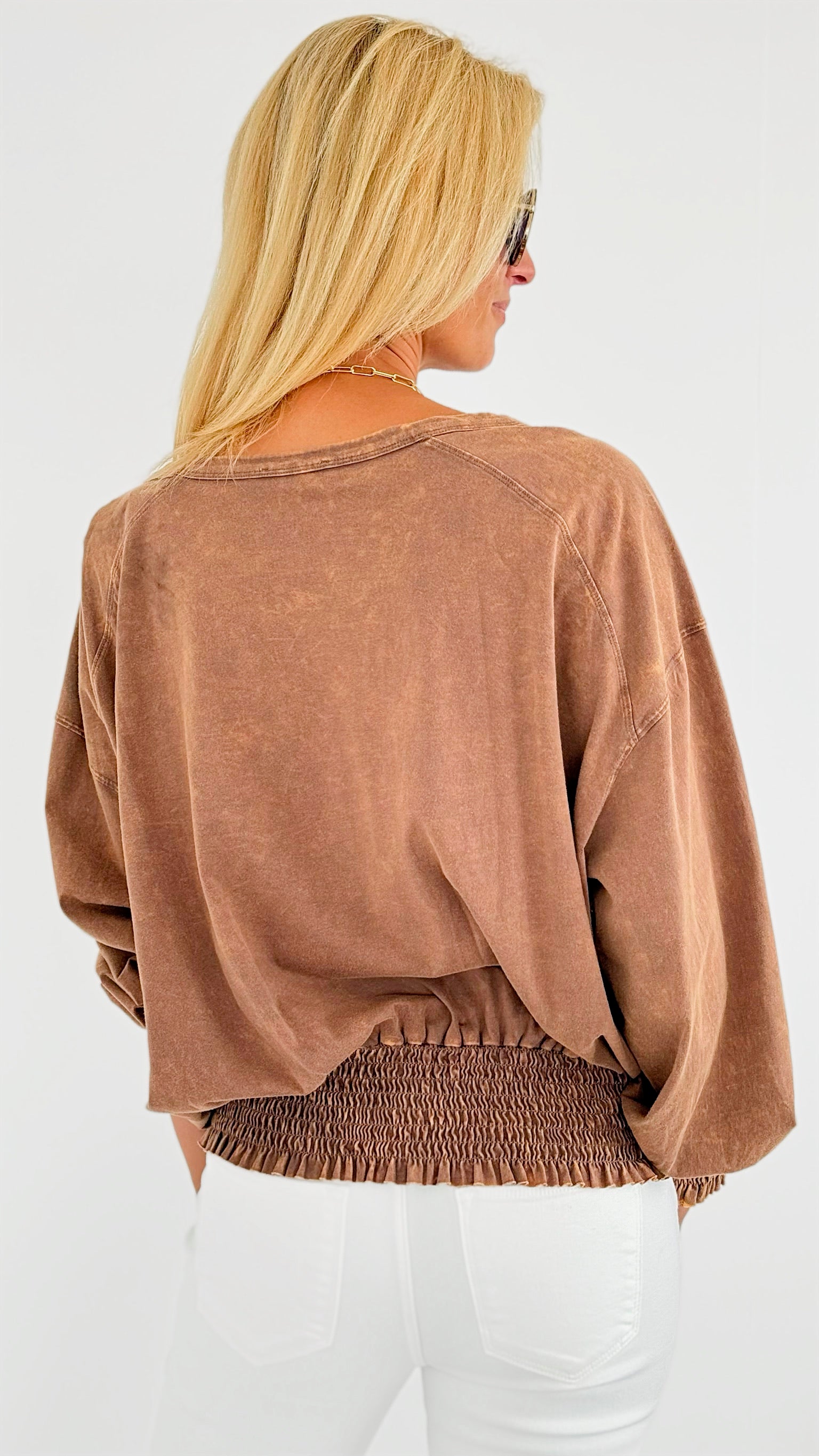 Dropped Dolman Sleeves Terry Top- Mocha-130 Long Sleeve Tops-oddi-Coastal Bloom Boutique, find the trendiest versions of the popular styles and looks Located in Indialantic, FL