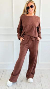 Relax Mode Long Sleeve Slub Knit Set - Brown-210 Loungewear/Sets-Zenana-Coastal Bloom Boutique, find the trendiest versions of the popular styles and looks Located in Indialantic, FL