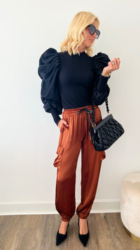 Glossy Cargo Italian Pant -Tobacco-180 Joggers-Look Mode-Coastal Bloom Boutique, find the trendiest versions of the popular styles and looks Located in Indialantic, FL