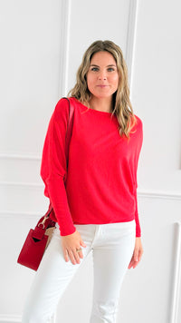 Cloud Comfort Everywhere Dolman Top - Tomato Red-110 Long Sleeve Tops-Charlotte Avery-Coastal Bloom Boutique, find the trendiest versions of the popular styles and looks Located in Indialantic, FL