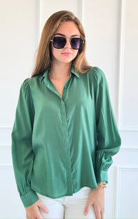 Golden Hour Satin Top - Hunter Green-130 Long Sleeve Tops-Must Have-Coastal Bloom Boutique, find the trendiest versions of the popular styles and looks Located in Indialantic, FL