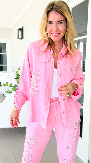 Chic Graphic Shimmer Italian Linen Top