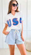 USA Washed Knit T-Shirt-110 Short Sleeve Tops-Anniewear-Coastal Bloom Boutique, find the trendiest versions of the popular styles and looks Located in Indialantic, FL