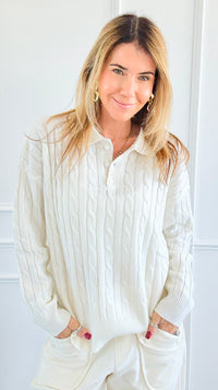 Cozy Cable Knit Sweater-Off White-140 Sweaters-V SKY-Coastal Bloom Boutique, find the trendiest versions of the popular styles and looks Located in Indialantic, FL
